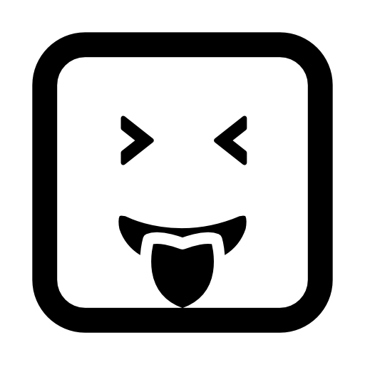 Emoticon face square with tongue out of the mouth and closed eyes