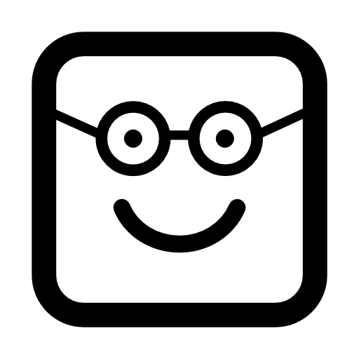 Nerd happy smiling face in rounded square face