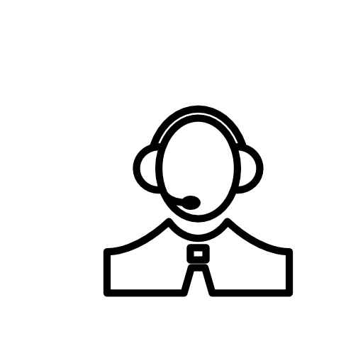 Person with headset thin outline symbol in a circle