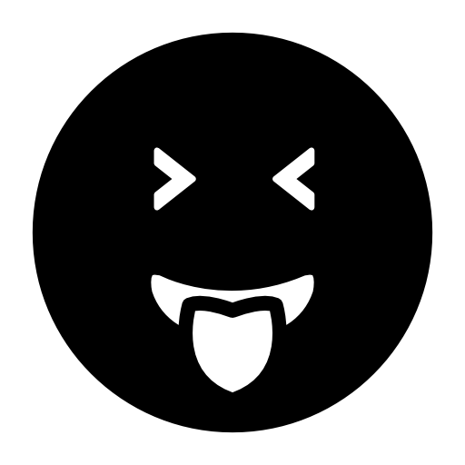 Emoticon face square with tongue out of the mouth and closed eyes