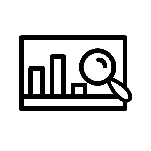 Magnifier on a business graph of bars of stocks stats, observation concept