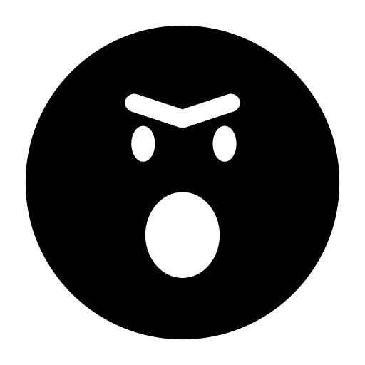 Angry emoticon face with opened mouth in rounded square outline