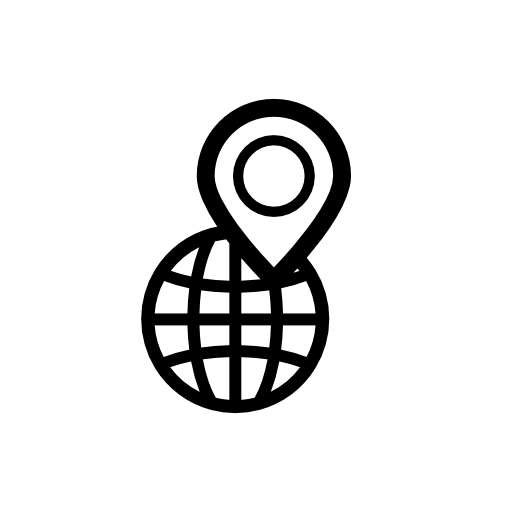 World with a pin symbol in a circle