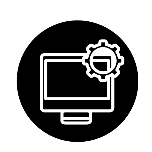 Computer setting outline interface symbol in a circle