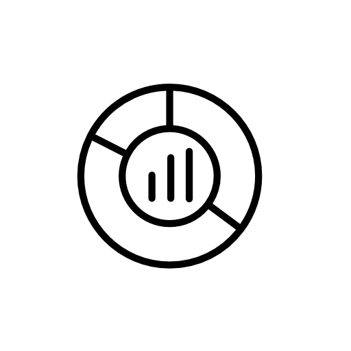 Pie circular graphic with bars in the center part thin symbol outline inside a circle