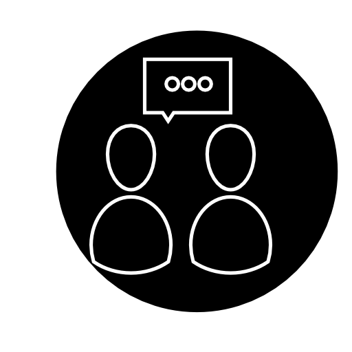 People speaking outline symbol inside a circle