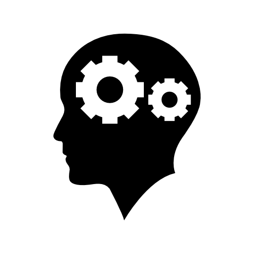 Man bald head with two gears inside