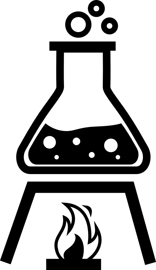 Heating a flask with testing liquid on fire flames