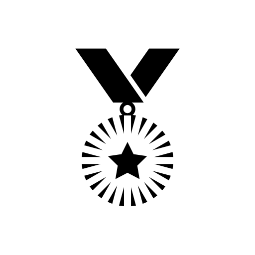 Medal with a star hanging of a ribbon