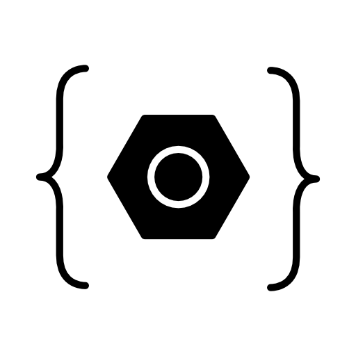 Open and close brackets enclosing a hexagon