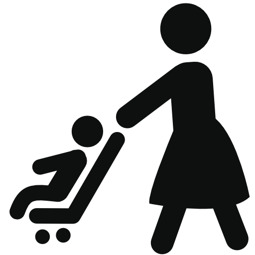 Mother walking with baby stroller