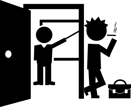 Student smoking at class door