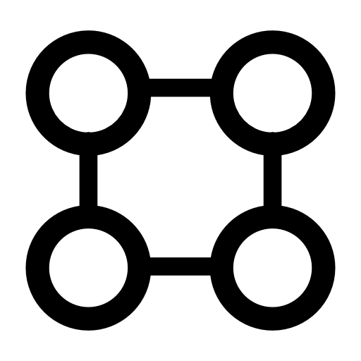 Square graphic of four lines and four circles on the corners