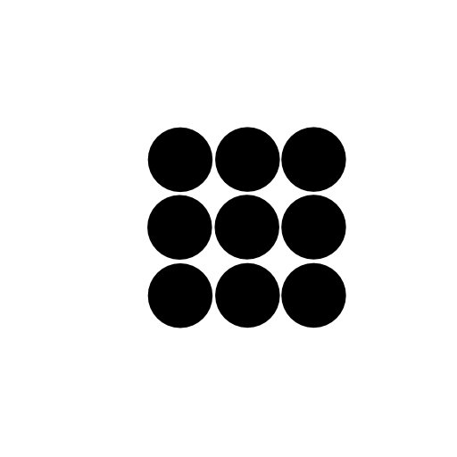 Nine small circles arranged in a square form