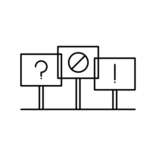 Signals group of three with question prohibition and exclamations signs