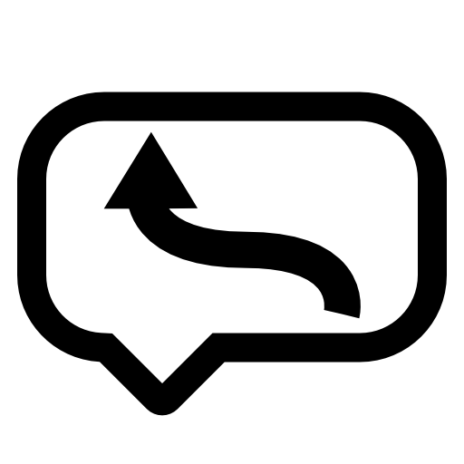 Curved arrow up inside a speech bubble outline