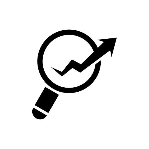 Magnifying glass with arrow raising upward