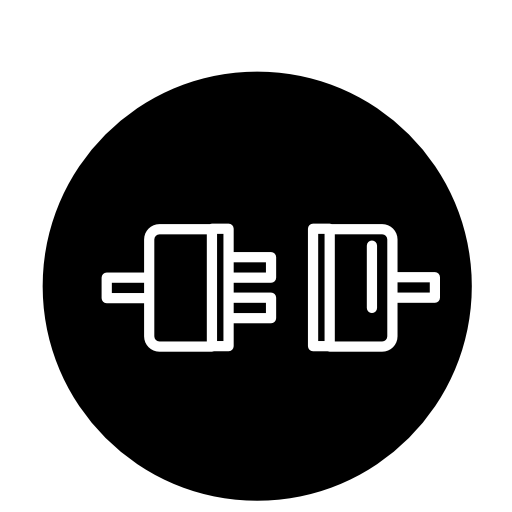 Plugs connection outline symbol in a circle