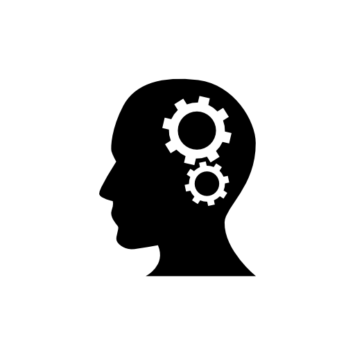 Human head silhouette with cogwheels