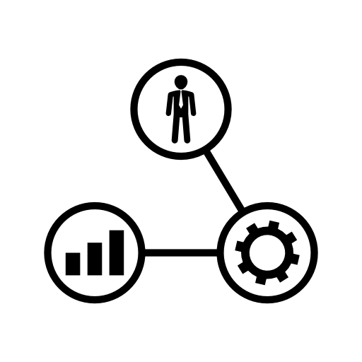 Human linked to cogwheel and graphs