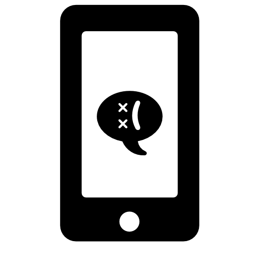 Sad face on speech bubble on phone screen