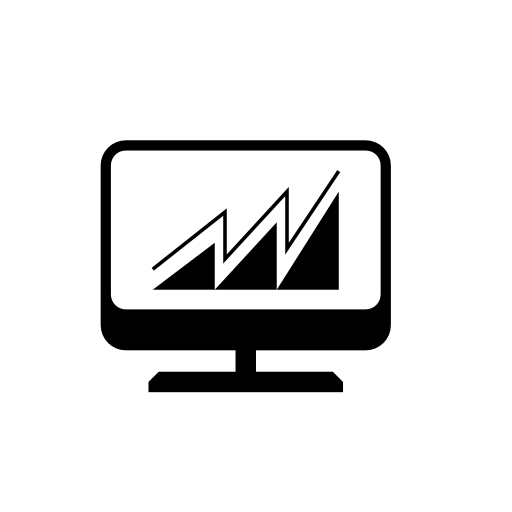 Desktop computer screen with rising graph