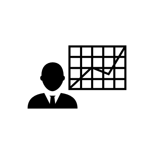 Businessman with ascendant stocks graphic