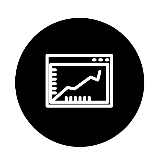 Ascendant line graphic on a browser window inside a circle