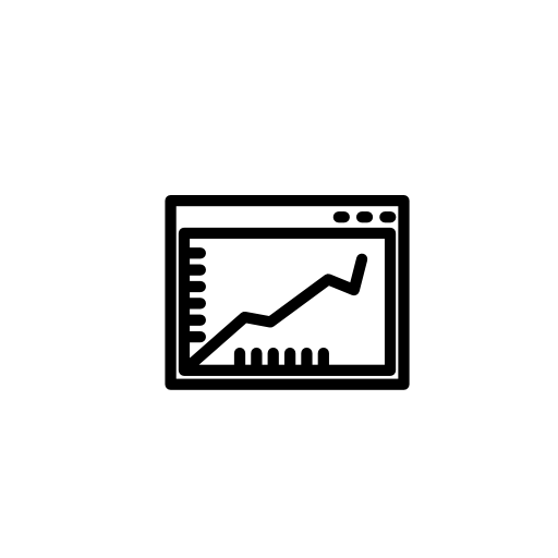 Ascendant line graphic on a browser window inside a circle