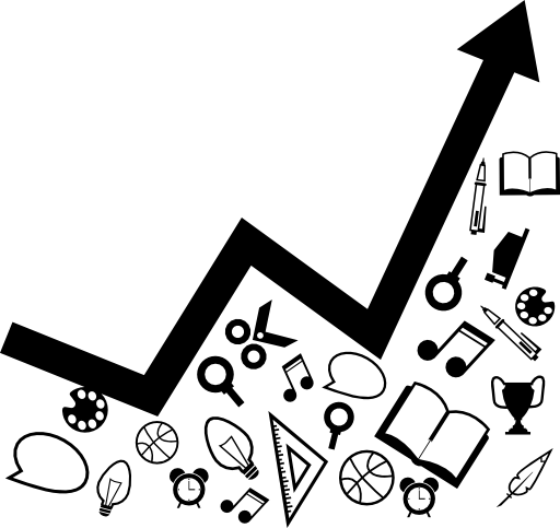 School ascending line graphic with materials on lower area