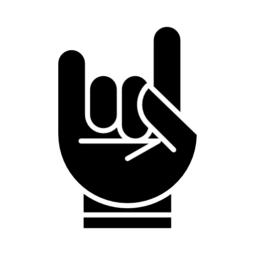 Hand with white outline forming a rock on symbol