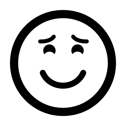 Smiling emoticon with raised eyebrows and closed eyes