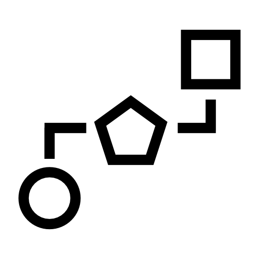 Block schemes of three geometric shapes connected by lines